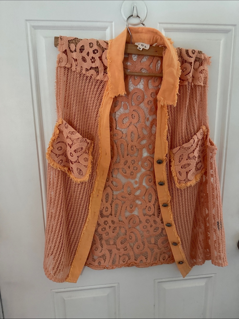 POL Peach Lace & Mesh Sleeveless Jacket Vest